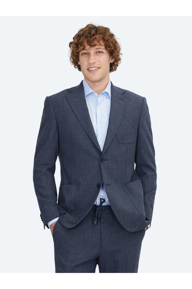 Navy Blue Plain Comfort Fit Wool Blend Suit