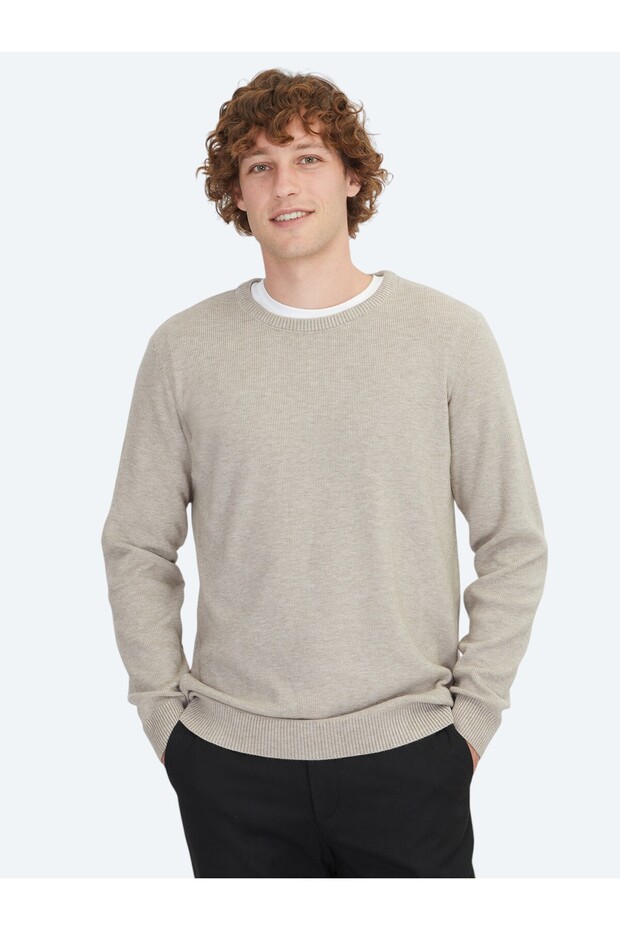 Mink Crew Neck Jacquard Knit Sweater