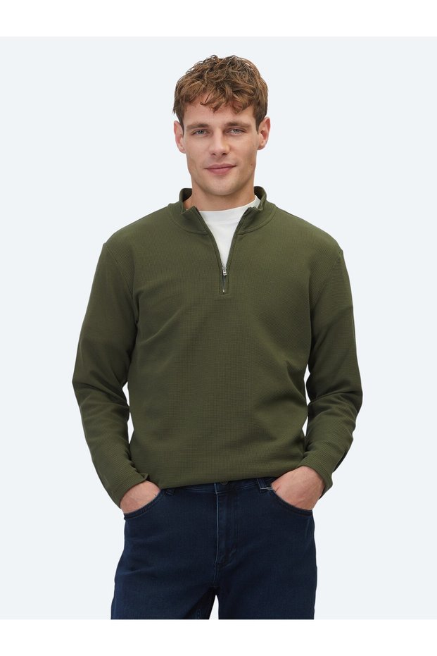 Khaki Corded Fabric Crew Neck T-Shirt