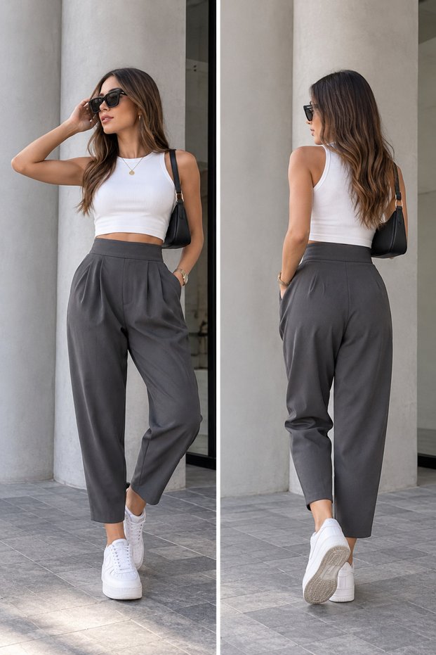 Side Zipper Back Elastic Detail Harem Pants