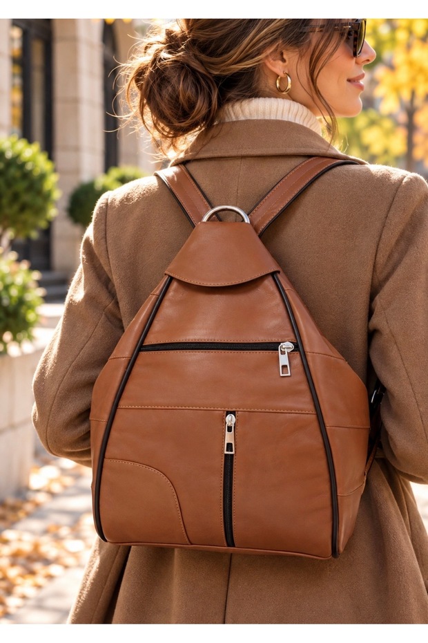 Leather Women's Tan Backpack Mini Leather Wallet