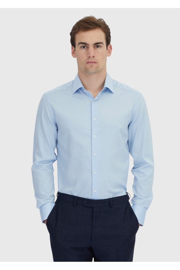 Blue Striped Regular Fit Long Woven Classic Cotton Blend Shirt