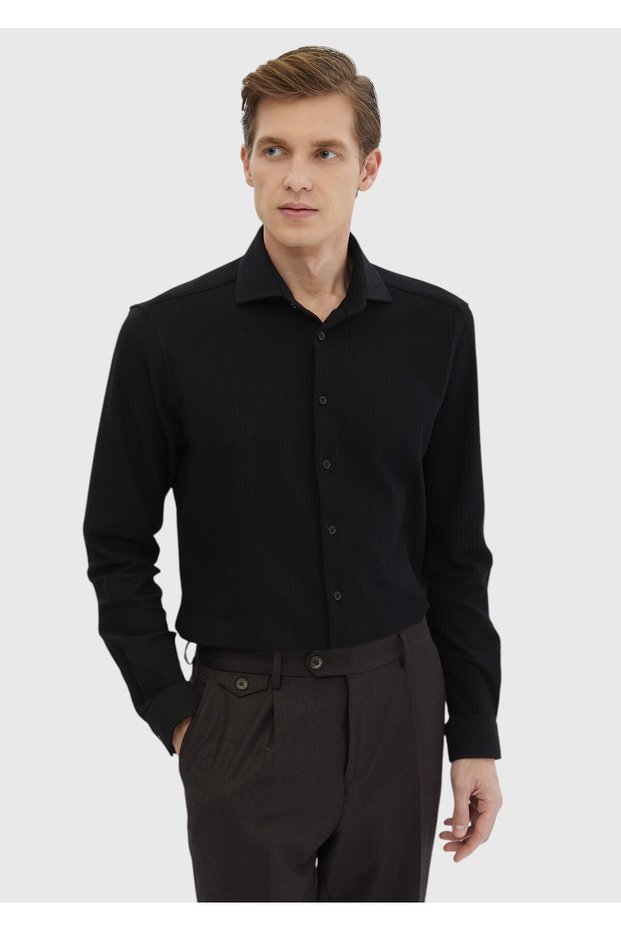 Black Striped Casual Fit Long Casual 100% Cotton Shirt