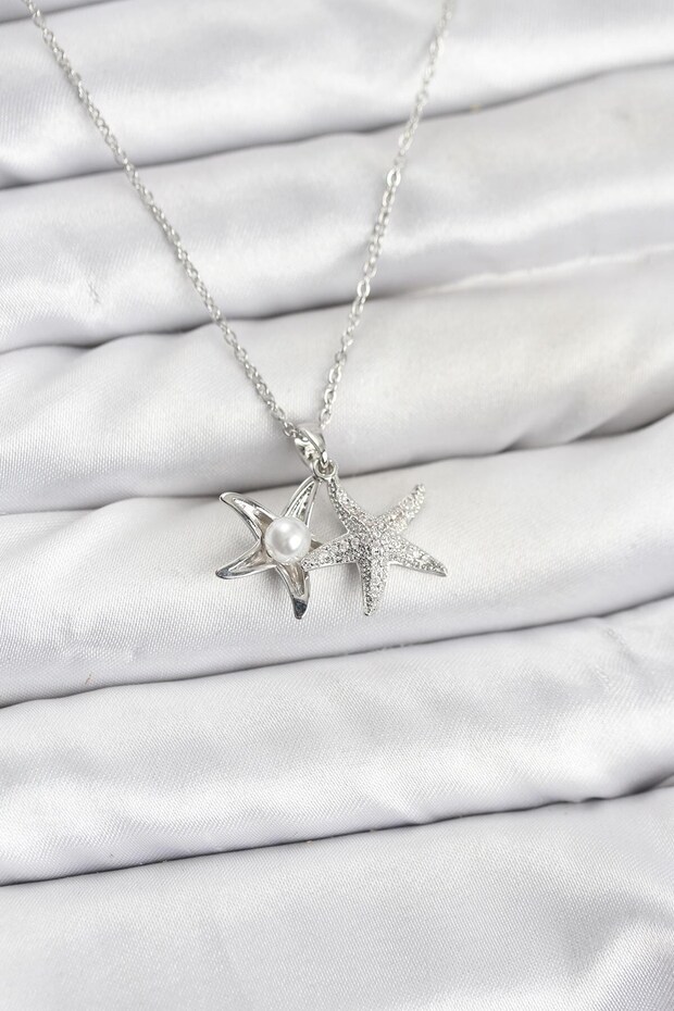 316L Steel Chain Silver Color Sea Star Model Zircon Stone Women's Necklace