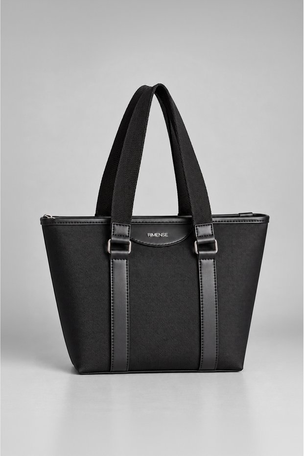 Women's Black Zippered Lined Hand and Shoulder Bag