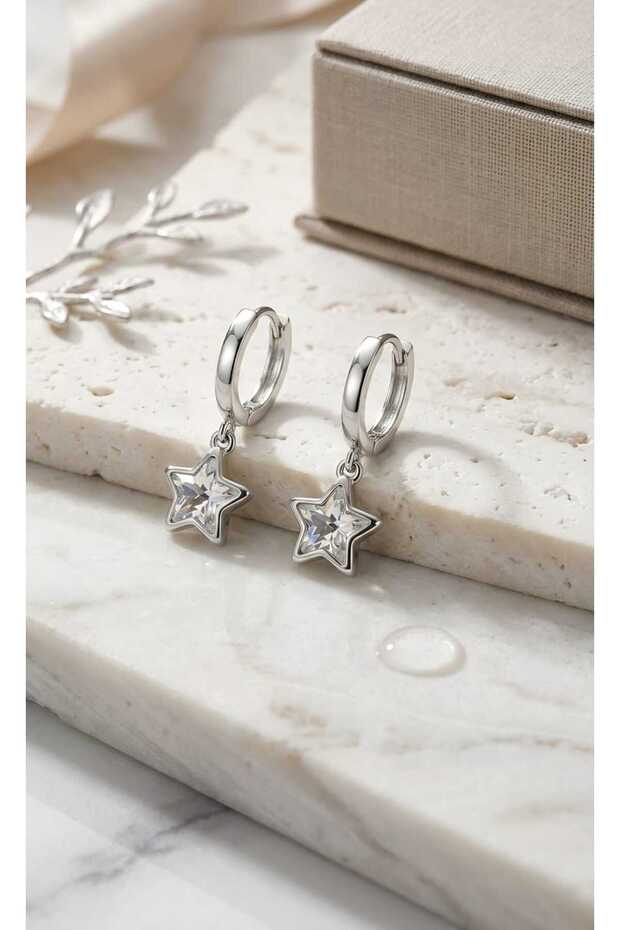 Silver Color Tiny Star Zircon Stone Earrings.Gift