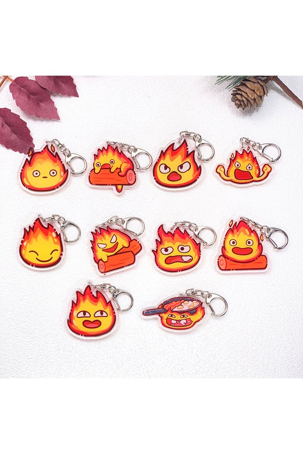 5 cm 11 1/10Pcs Anime Figures Howl's Moving Castle Calcifer Keychain Accessories Acrylic Cute Charms