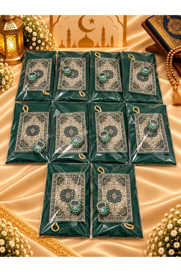 10 pieces of green gift (dowry-mevlut-hajj-umra) gelatin flam cover wallet stone zikirmati̇k set