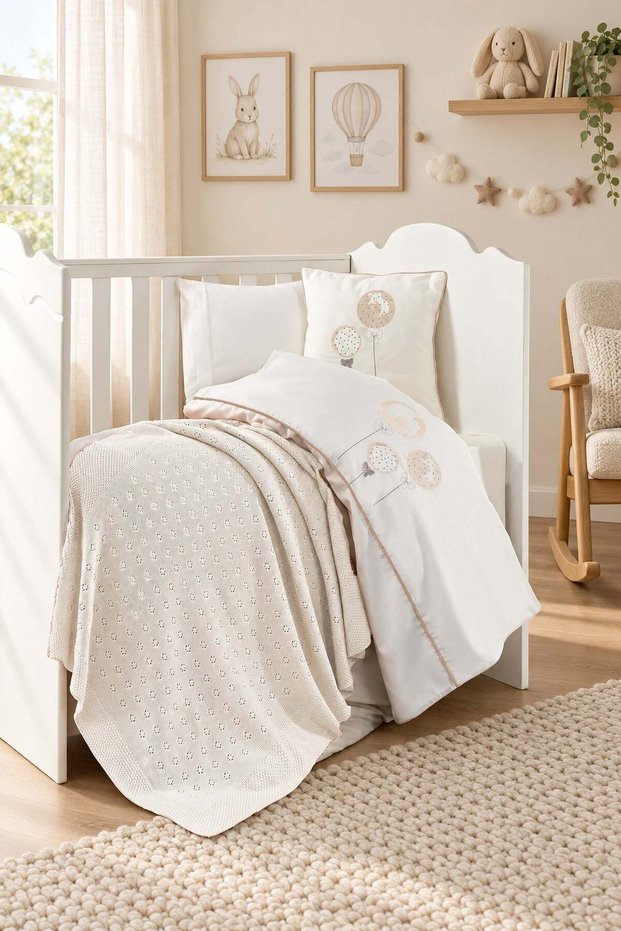 5 Piece Knitwear Blanket 100% Cotton Meva Baby Duvet Cover Set Cream