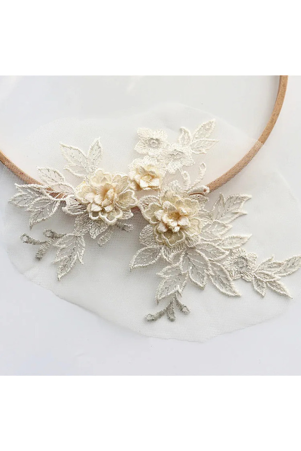 1Pair Champagne 5Pairs-1Pair. 3D Wedding Dress Lace Applique DIY Craft Flower Patch Garment Auxiliar