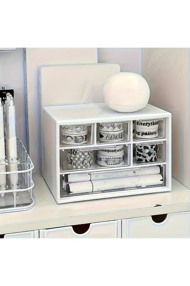 WHITE Desktop Organizer with Six Drawers-Spacious and Multifunctional Container,Perfect for Office S