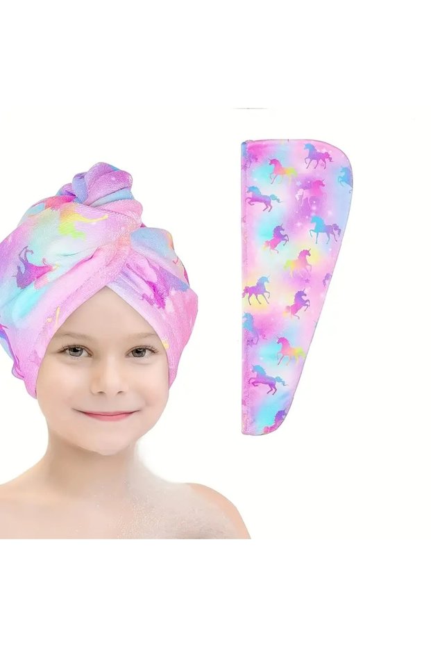 Pink Unicorn 1/6 Pcs Children's Hair Drying Cap Water Absorbing Hair Towel Wrap Soft Digital Printed
