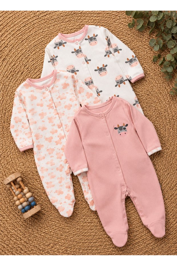Baby Girl 100% Cotton 3-6-9 Months 3-Piece Jumpsuit Set with Booties