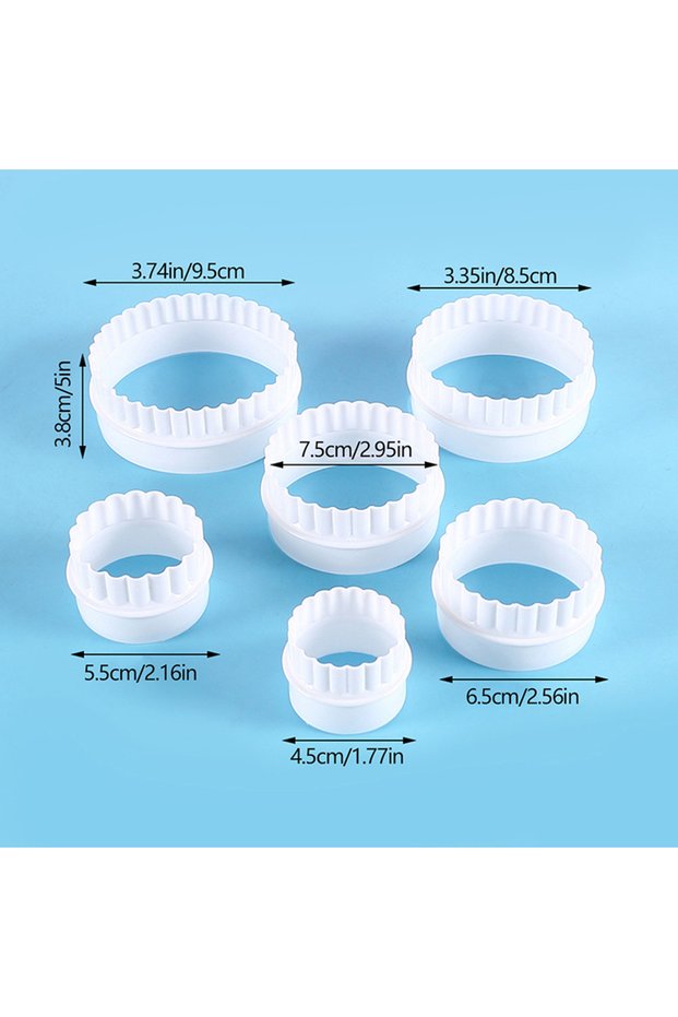 6pcs 6Pcs/Set White Wave Round Double-sided Cookie Cutters For Kitchen Tools Baking Pastry Candy Cho