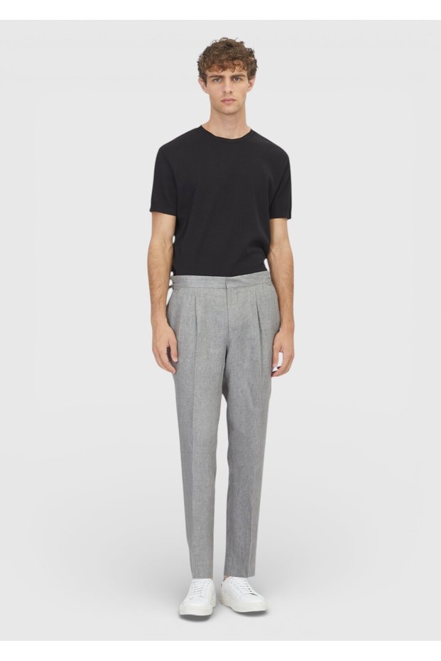 Gray Plain Woven Regular Fit Casual 100% Linen Trousers