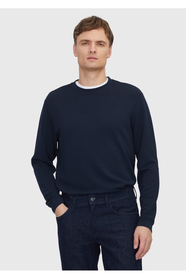 Navy Blue Crew Neck Plain Sweatshirt