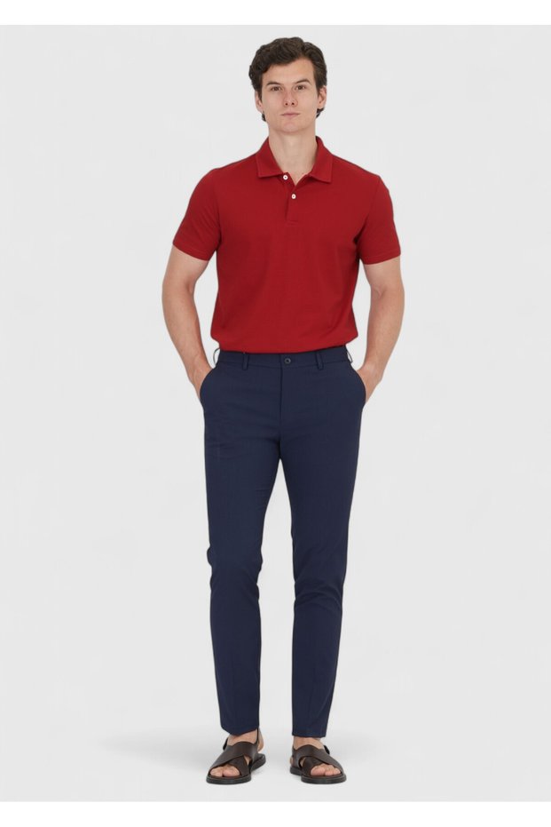 Navy Blue Plain Woven Jogging Fit Casual Trousers