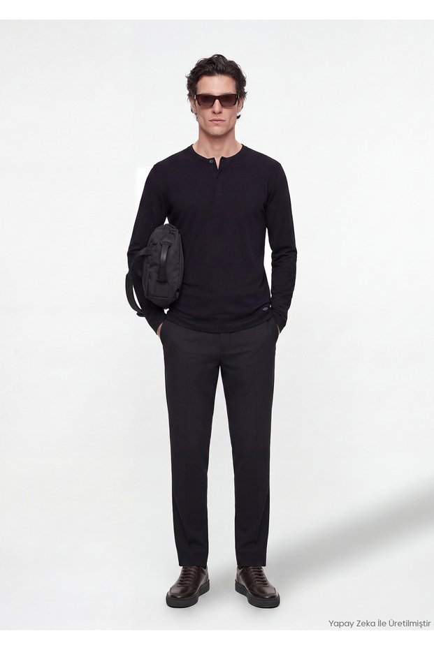 Black Fabric Comfort Fit Classic 100% Wool Trousers