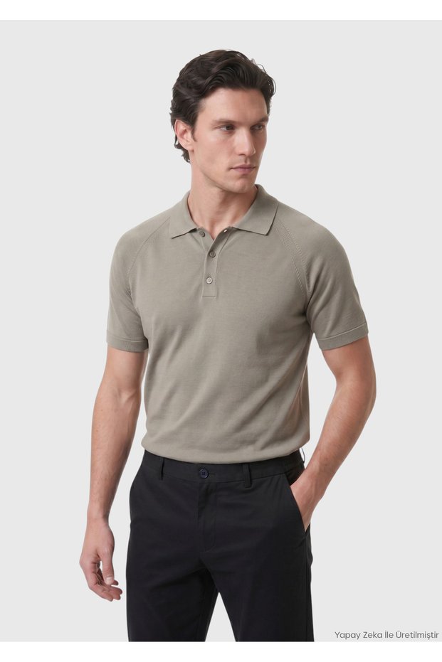 Beige Polo Collar Plain Knit Silk Blend Knitwear