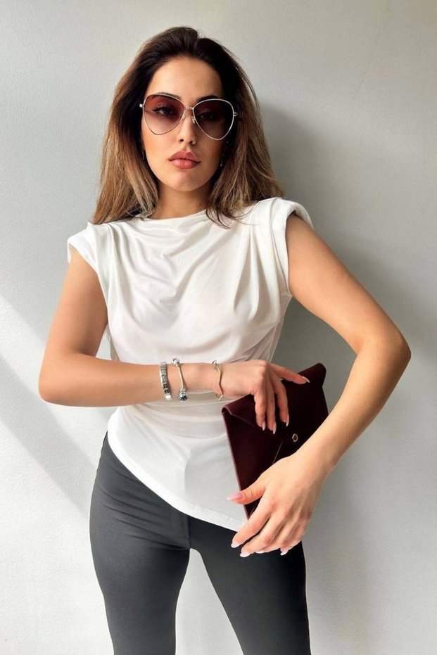 Off-the-shoulder draped sleeveless blouse - white