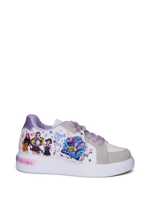 Pop Star Girls' Casual Sneaker Shoes with Accessories — White Lilac