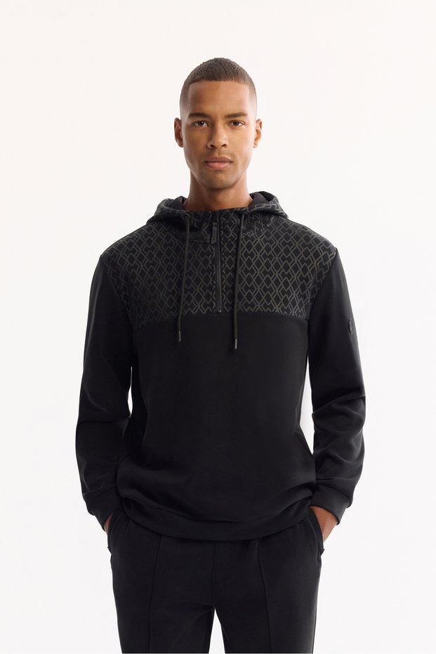 Men's Black Hooded Soft Touch Printed Regular Fit Sweatshirt A52Y1283
