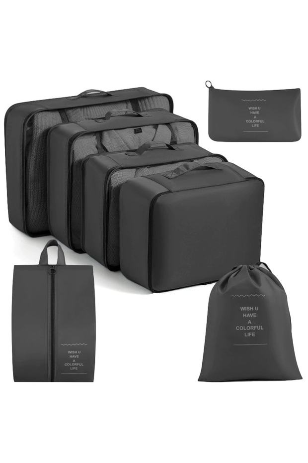 7PCS Black 7/8/9-Piece Set Travel Storage Bags, Digital Toiletries Shoes Clothes Organizer Bag Suitc