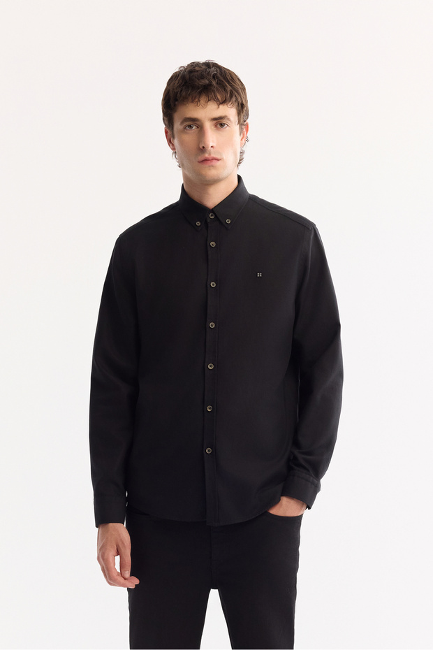 Men's Black Button down Collar Cotton Soft Touch Regular Fit Shirt B002036