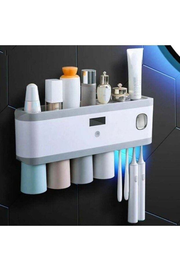 Smart Sterilization Toothbrush Holder with Toothpaste Squeezer and 4 Cups