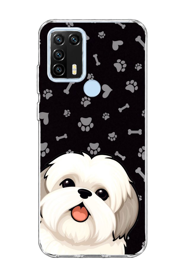 General Mobile Gm 21 Pro Compatible White Dog Black Paw Printed Transparent Phone Case