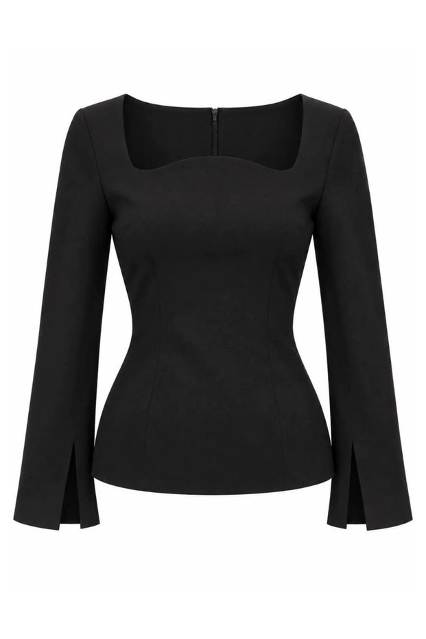 Oval Cut Polyviscon Fabric Zipper Blouse