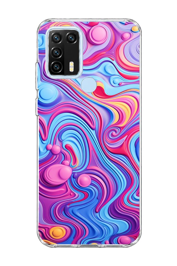 General Mobile Gm 21 Pro Compatible Pink Blue Fluid Printed Transparent Phone Case