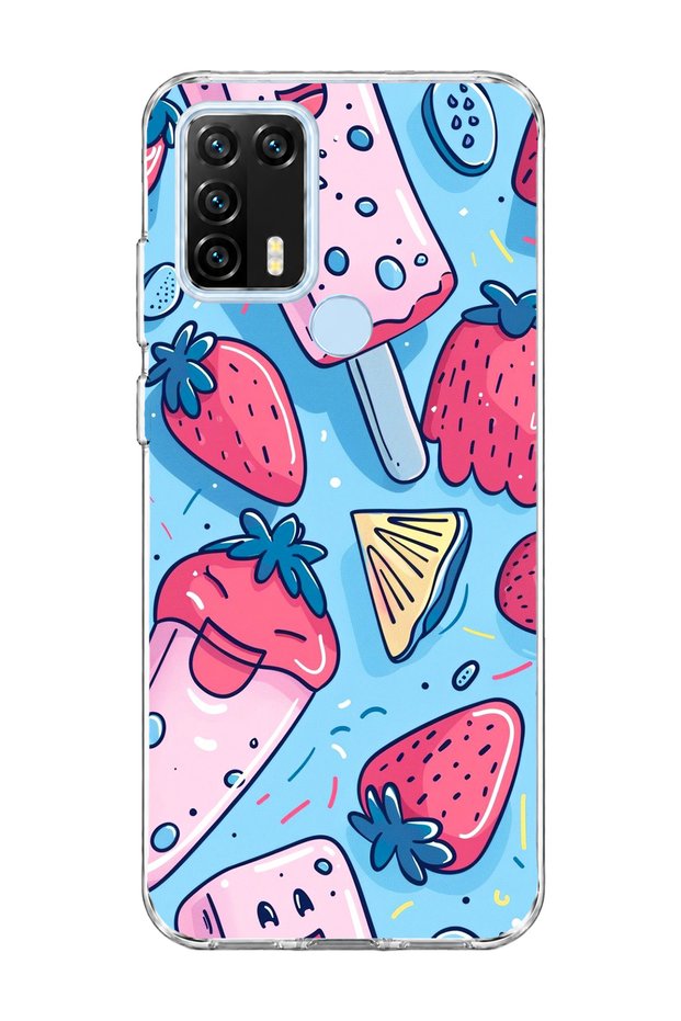 General Mobile Gm 21 Pro Compatible Strawberry Ice Cream Blue Printed Transparent Phone Case