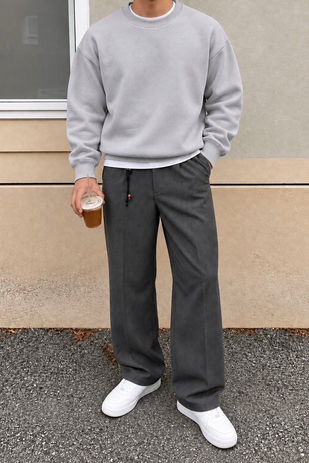 Men's 3 Thread Threaded Regular Fit Crew Neck Basic Sweatshirt