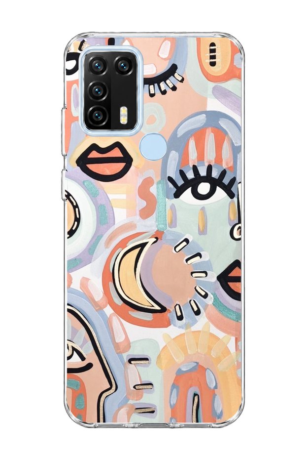 General Mobile Gm 21 Pro Compatible Abstract Face and Eye Printed Transparent Phone Case