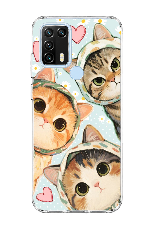 General Mobile Gm 21 Pro Compatible Three Cats Heart Printed Transparent Phone Case with Scarf