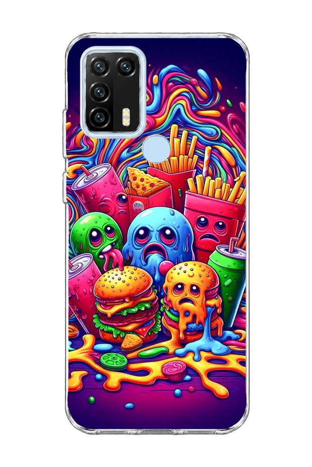 General Mobile Gm 21 Pro Compatible Neon Hamburger Potato Printed Transparent Phone Case