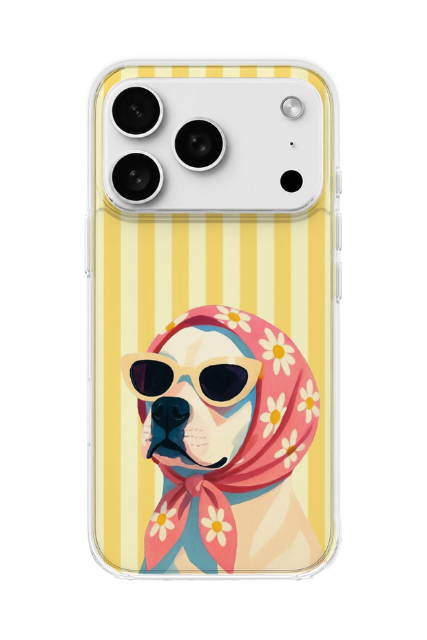 iPhone 18 Pro Compatible Transparent Phone Case with Scarf and Glasses Printed Dog Design