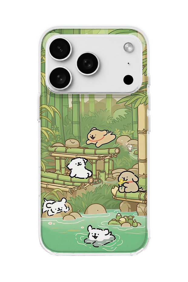 iPhone 18 Pro Max Compatible Bamboo Forest Dogs Printed Transparent Phone Case
