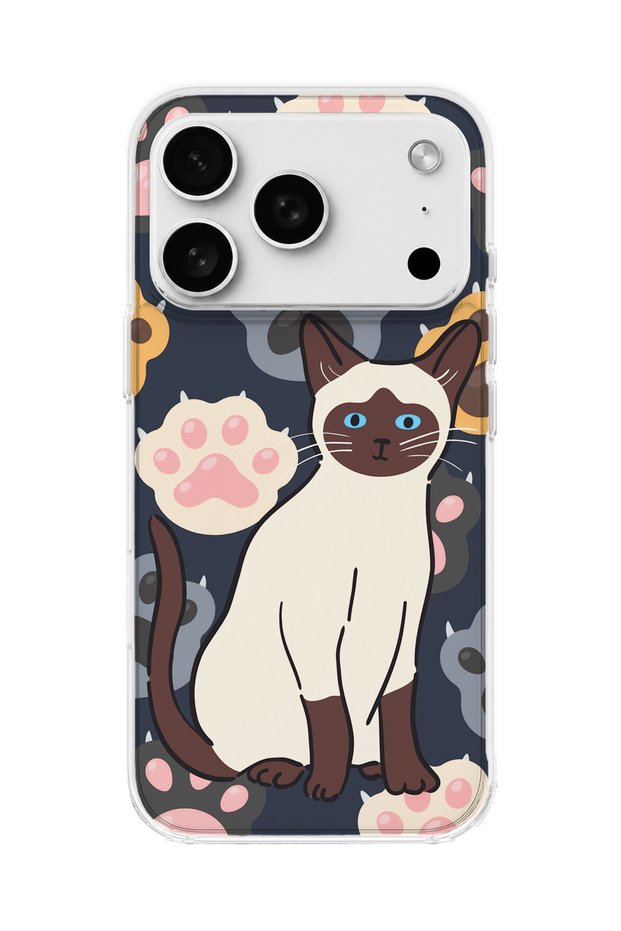 iPhone 18 Pro Max Compatible Transparent Phone Case with Siamese Cat Paw Print