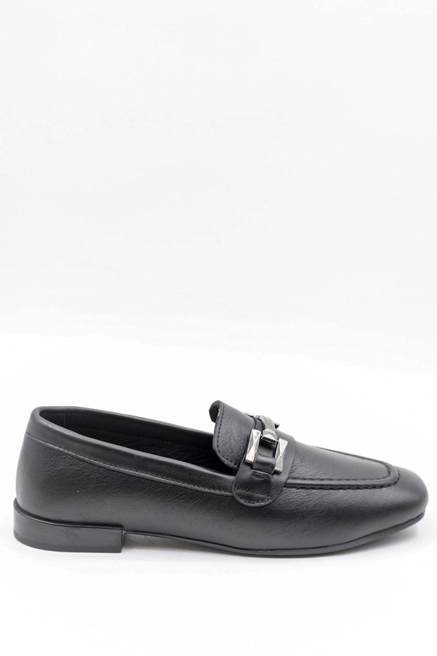 Genuine Leather Casual Shoes with Buckle Detail Ballerina Leather Vn26483100 K