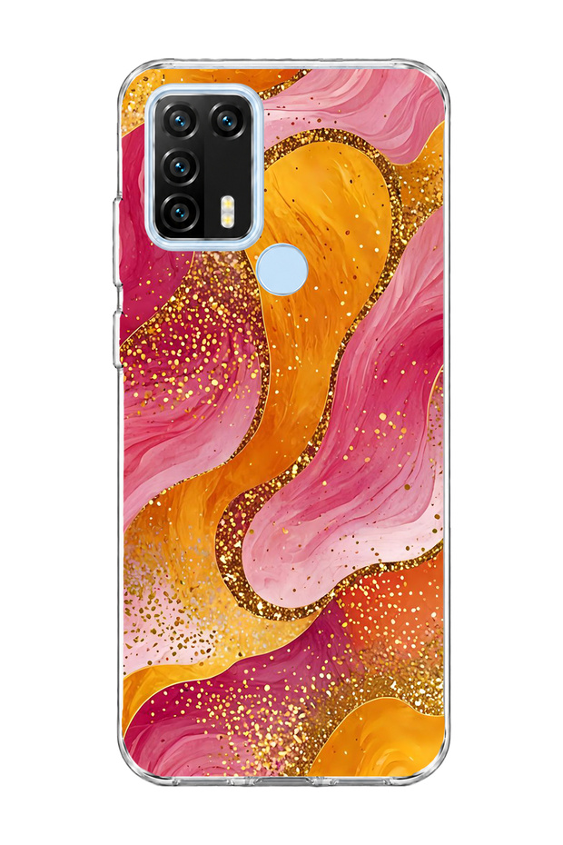 General Mobile Gm 21 Pro Compatible Gold Glittery Wave Printed Transparent Phone Case