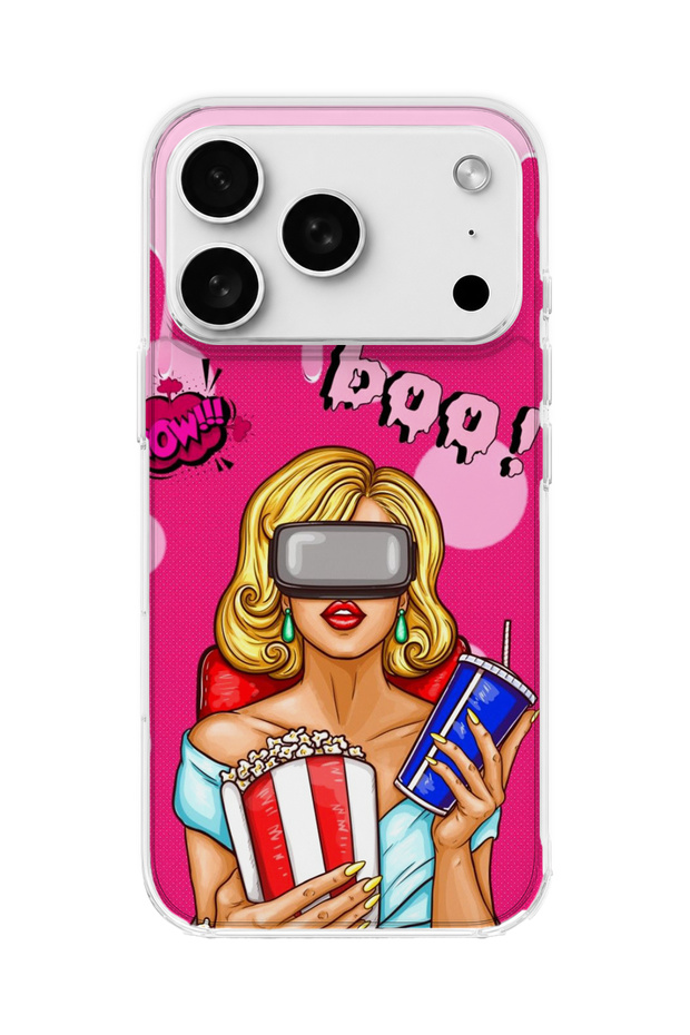 iPhone 18 Pro Compatible Blonde Woman Popcorn Printed Transparent Phone Case