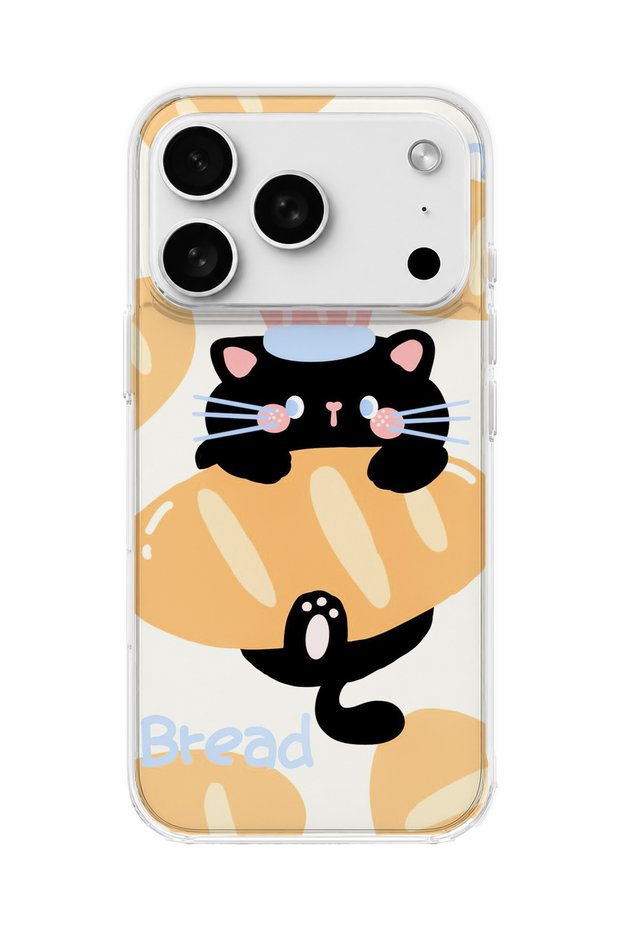 iPhone 18 Pro Compatible Black Cat Bread Printed Transparent Phone Case