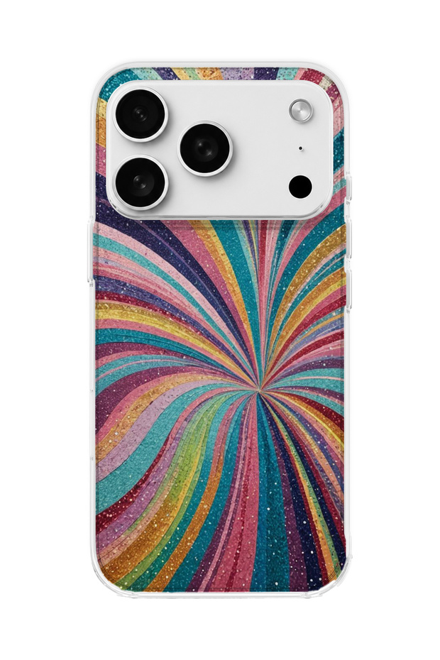 iPhone 18 Pro Max Compatible Transparent Phone Case with Silvery Colorful Beam Print