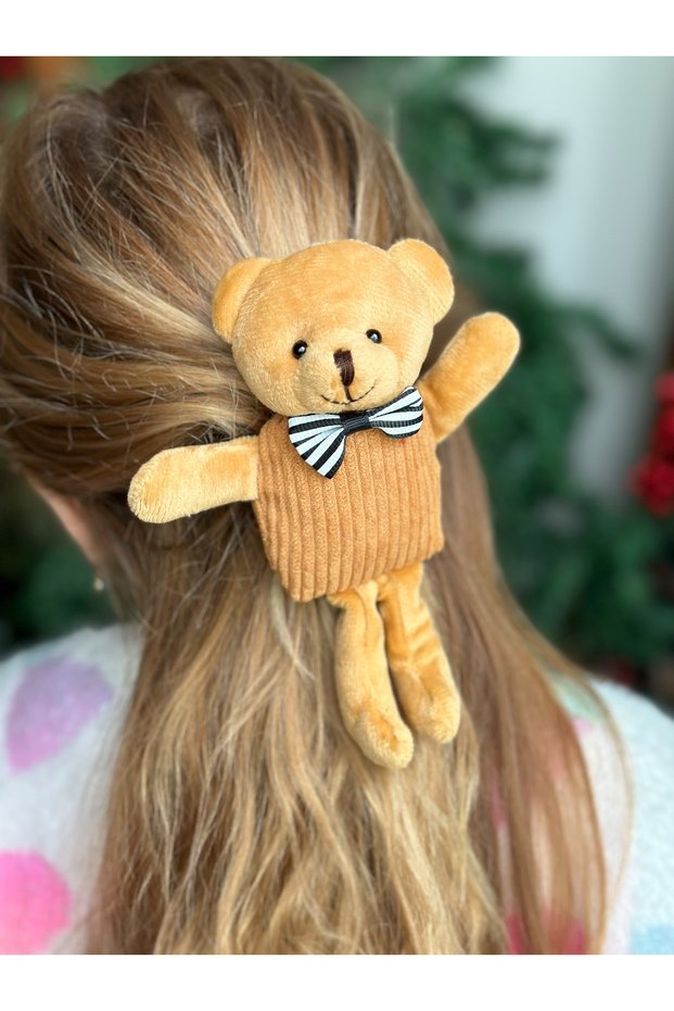 3D Design Toy Plush Teddy Bear Cute Teddy Bear Automatic Clip-On Women's Children's Barrette Caramel Coffee