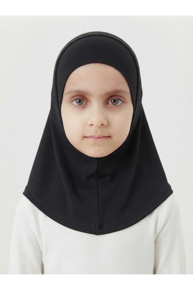 Girls' Ready-Made Hijab Scarf – Practical Snap-On Hijab | 100% Viscose Fabric Daily & Prayer Headscarf Undercap, Suitable for Ages 2-16, Black