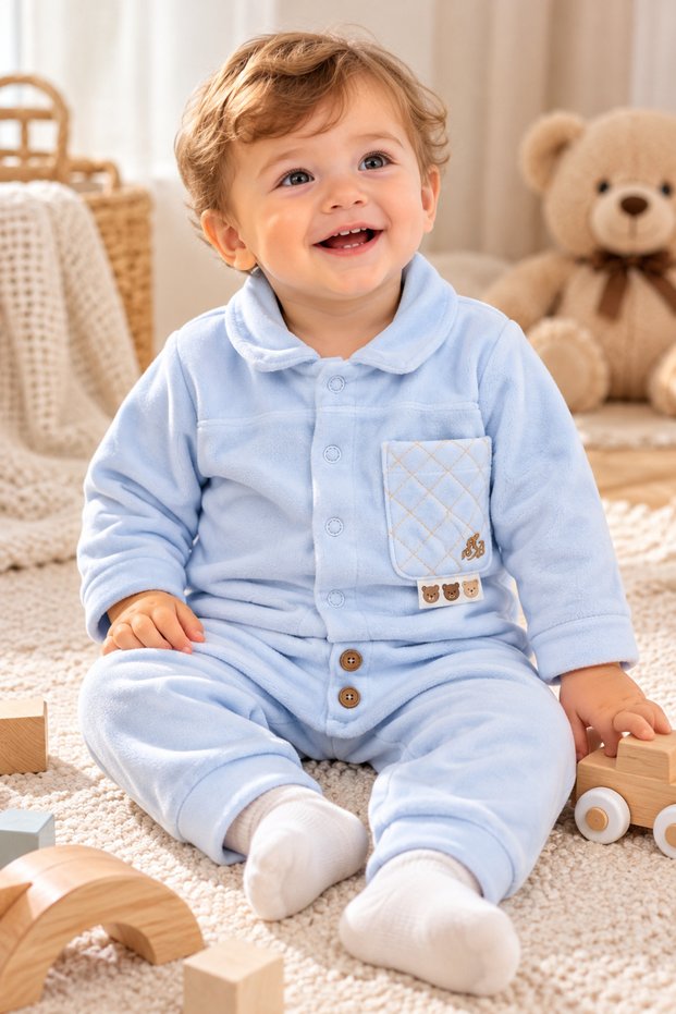 Velvet Boy Baby Blue 2-Piece Baby Set with Front Fasteners