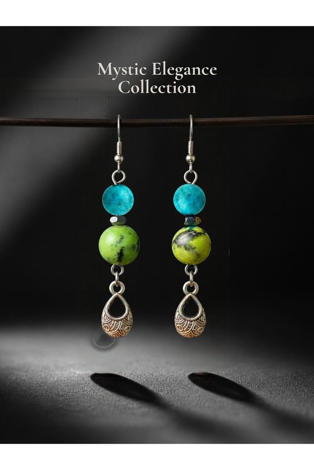 Mystic elegance jade hematite apatite natural stone women's dangle earrings