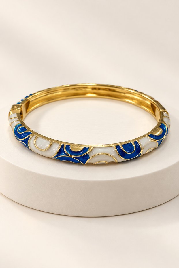 Women's Colorful Enamel Steel Bracelet with Patterned Stylish Cuff Bracelet